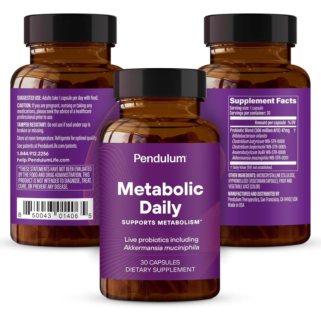 Pendulum Metabolic Daily - Multi-Strain Probiotic with Akkermansia Muciniphila to Support Metabolism and Sustain Energy Levels - for Women and Men - 30 Capsules (1 Pack)