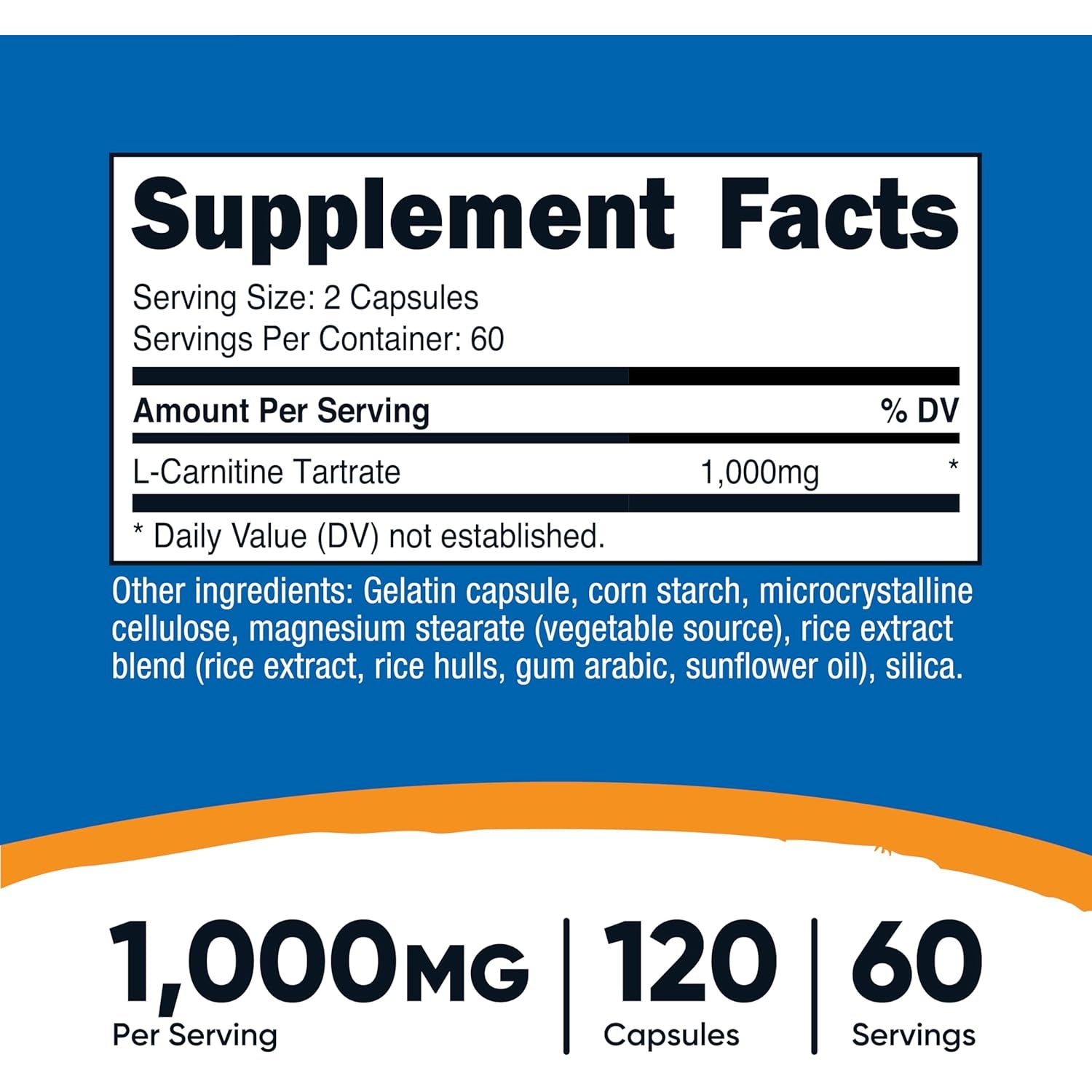 Nutricost L-Carnitine Tartrate 1000Mg, 120 Capsules - 500Mg per Capsule (60 Servings)