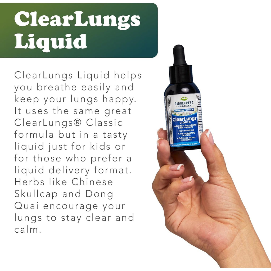 Ridgecrest Herbals Clearlungs Liquid Herbal Supplement, Orange Flavor Alcohol Free for Adults and Kids, Natural Lung and Nasal Wellness Formula for Bronchial and Mucus Support (2 Fl Oz, 29 Servings)