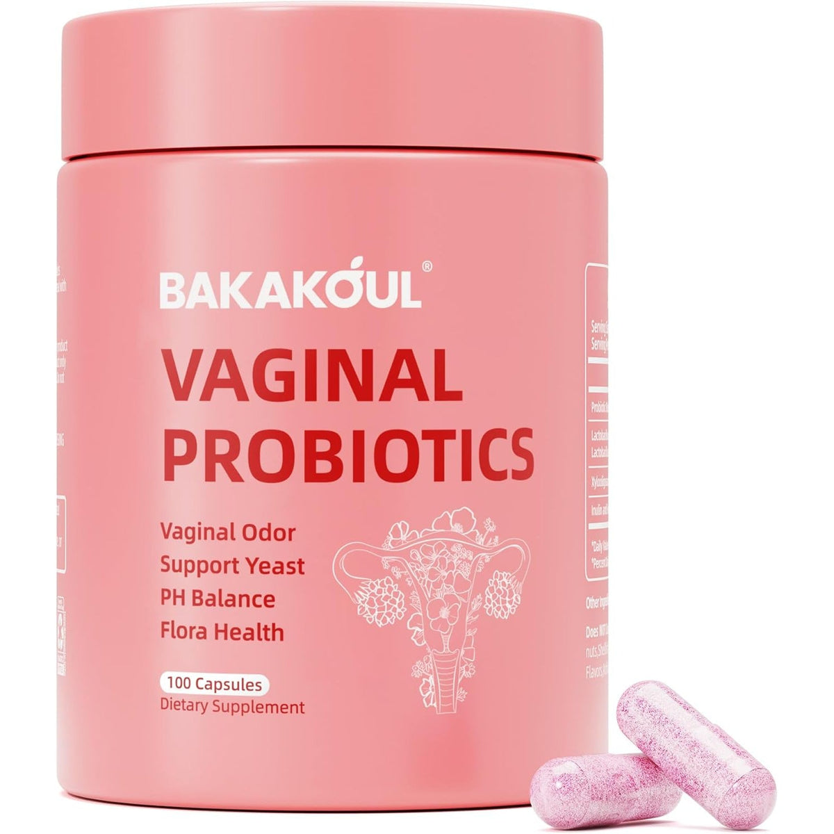 BAKAKOUL Vaginal Probiotic with Prebiotics & Lactobacillus Probiotic Blend Ph Balance for Women,Vaginal Health Supplement,Reduce Vaginal Odor & Vaginal Flora,100 Count (Pack of 1)