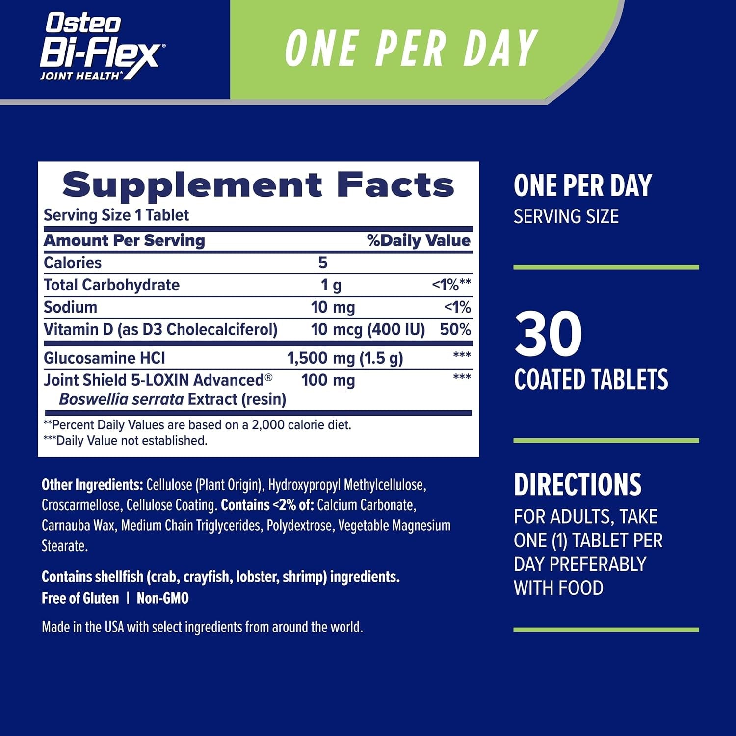 Osteo Bi-Flex One per Day Vitamin D Supplement, Improve Joint Function, Support Bone and Immune Health, 30 Coated Tablets