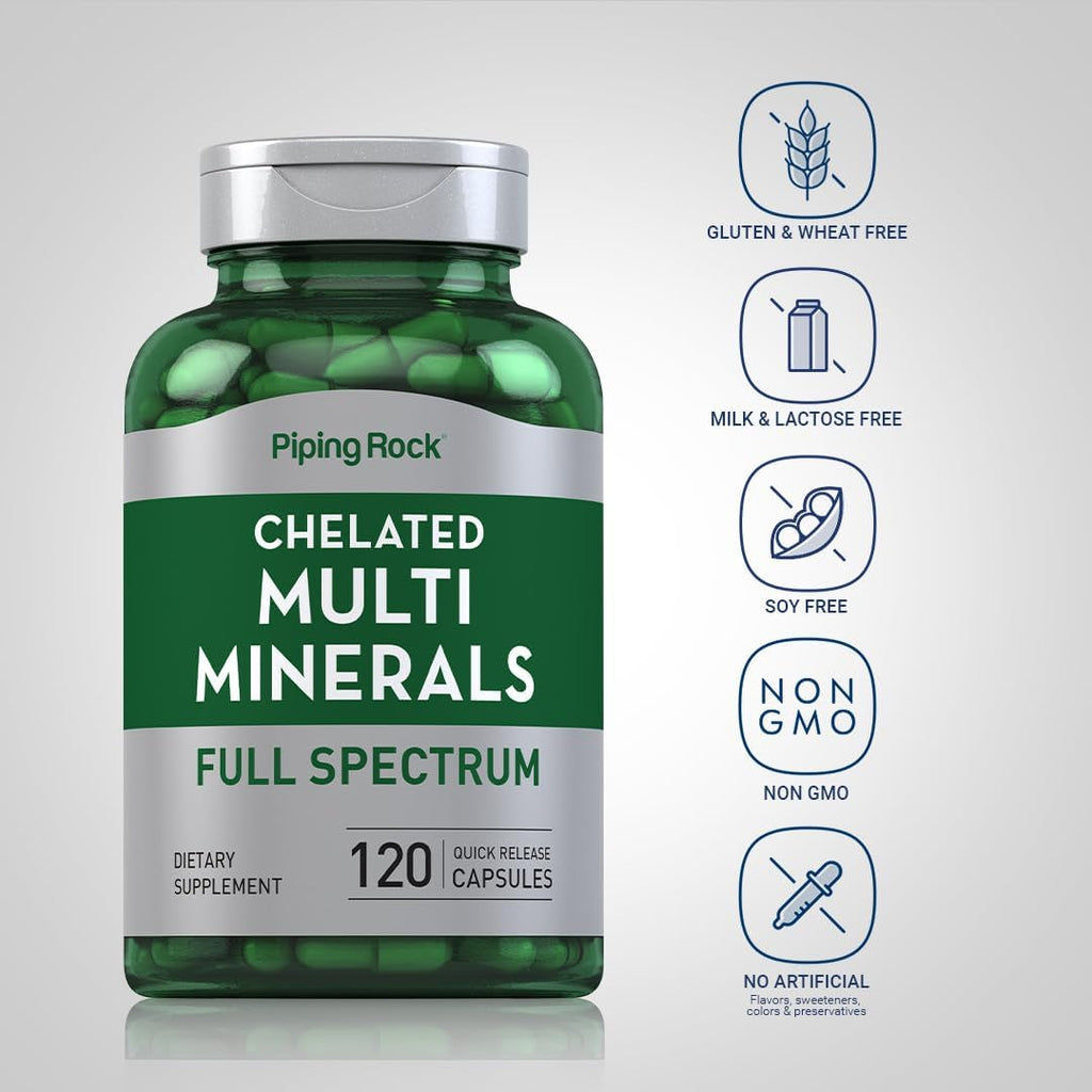 Piping Rock Mega Multi Mineral Chelated Supplement | 120 Capsules | for Men and Women | Iron Free | Non-Gmo, Gluten Free