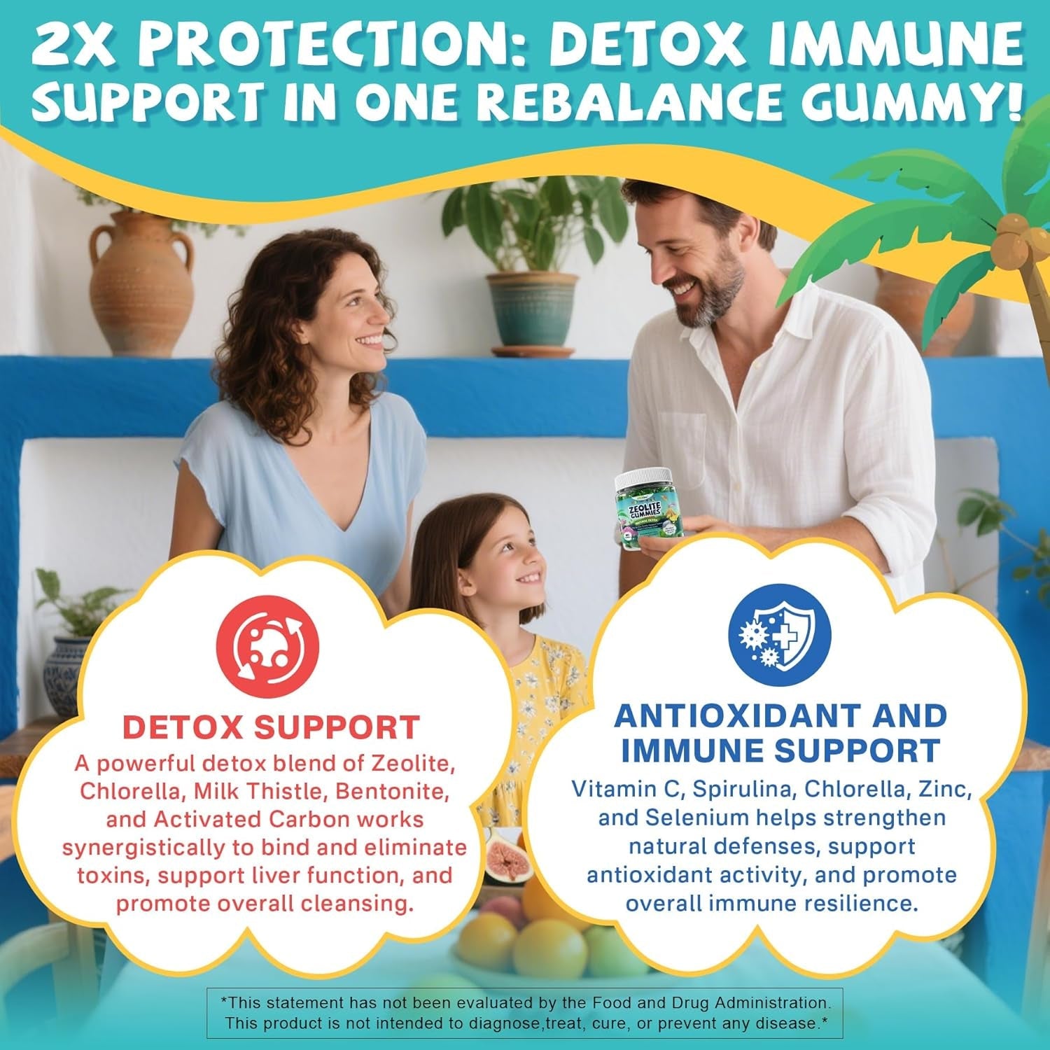 Zeolite Detox for Kids & Adult-Sugar Free Zeolite Detox Gummies with Spirulina, Chlorella, Milk Thistle, Magnesium Glycinate, Calcium Citrate for Energy, Focus, Digestive, Immune, Antioxidant - 120Cts