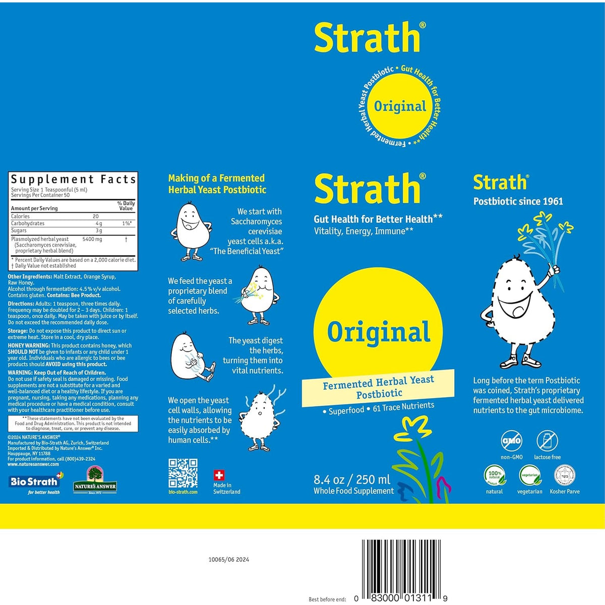 Strath Fermented Herbal Yeast Postbiotic - (8.4 Fl Oz) Daily Nutritional Food Supplement Liquid | Supports Metabolism | Vegetarian | Lactose-Free | No Artificial Additives