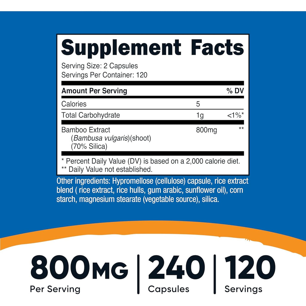 Nutricost Bamboo Extract, 400 Mg, 240 Capsules - Vegan, Gluten Free and Non-Gmo - 120 Servings with 800 Mg