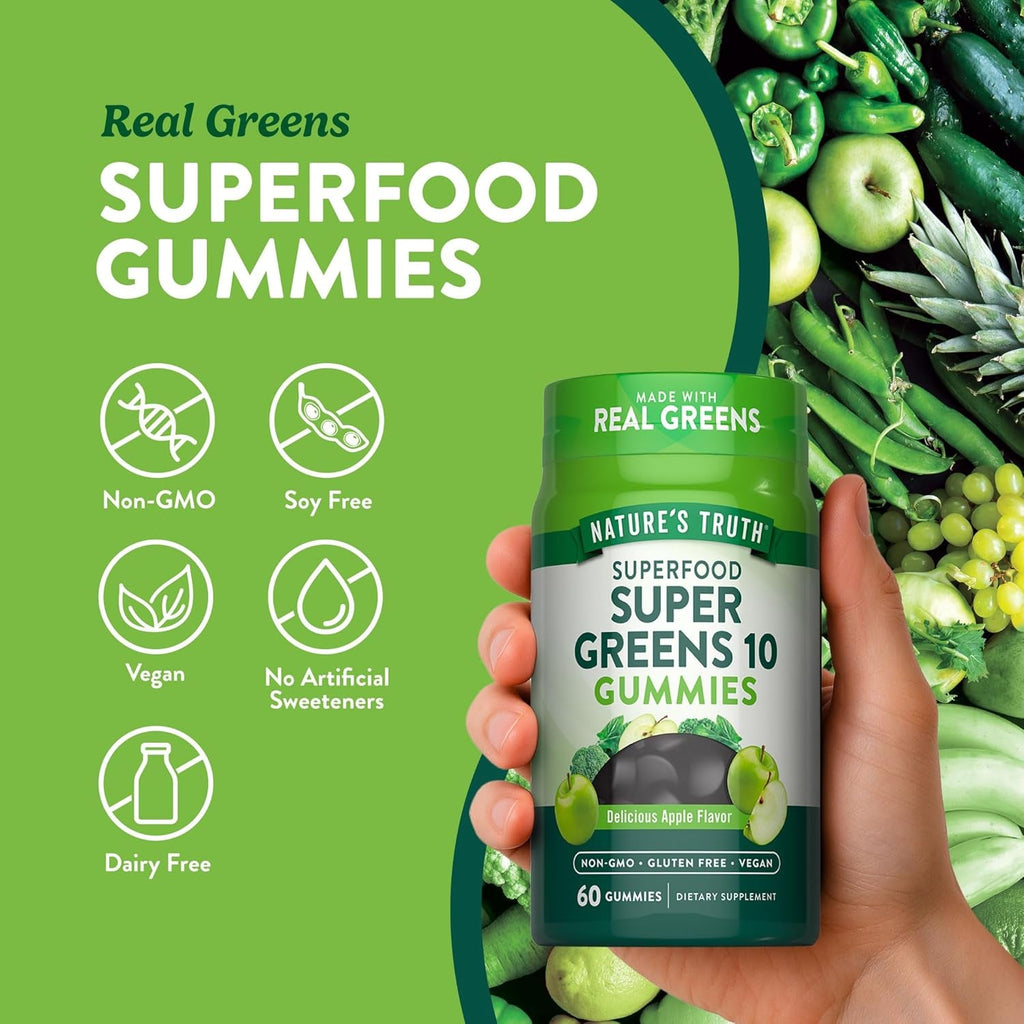 Nature'S Truth Super Greens Gummies | 60 Count | Vegan & Non-Gmo Supplement | Made with Real Greens | Apple Flavor