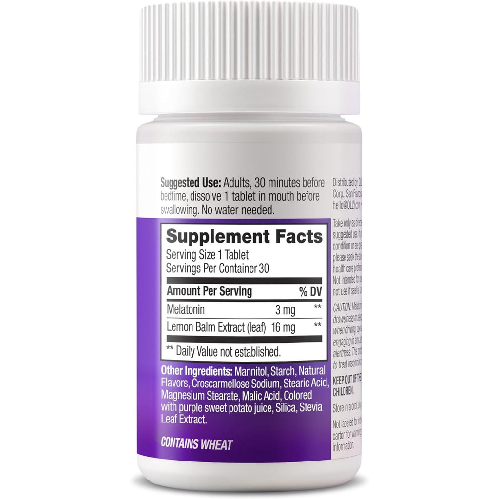 OLLY Sleep Fast Dissolves, 3Mg Melatonin, Lemon Balm, Strawberry Flavor, 30 Day Supply - 30 Count