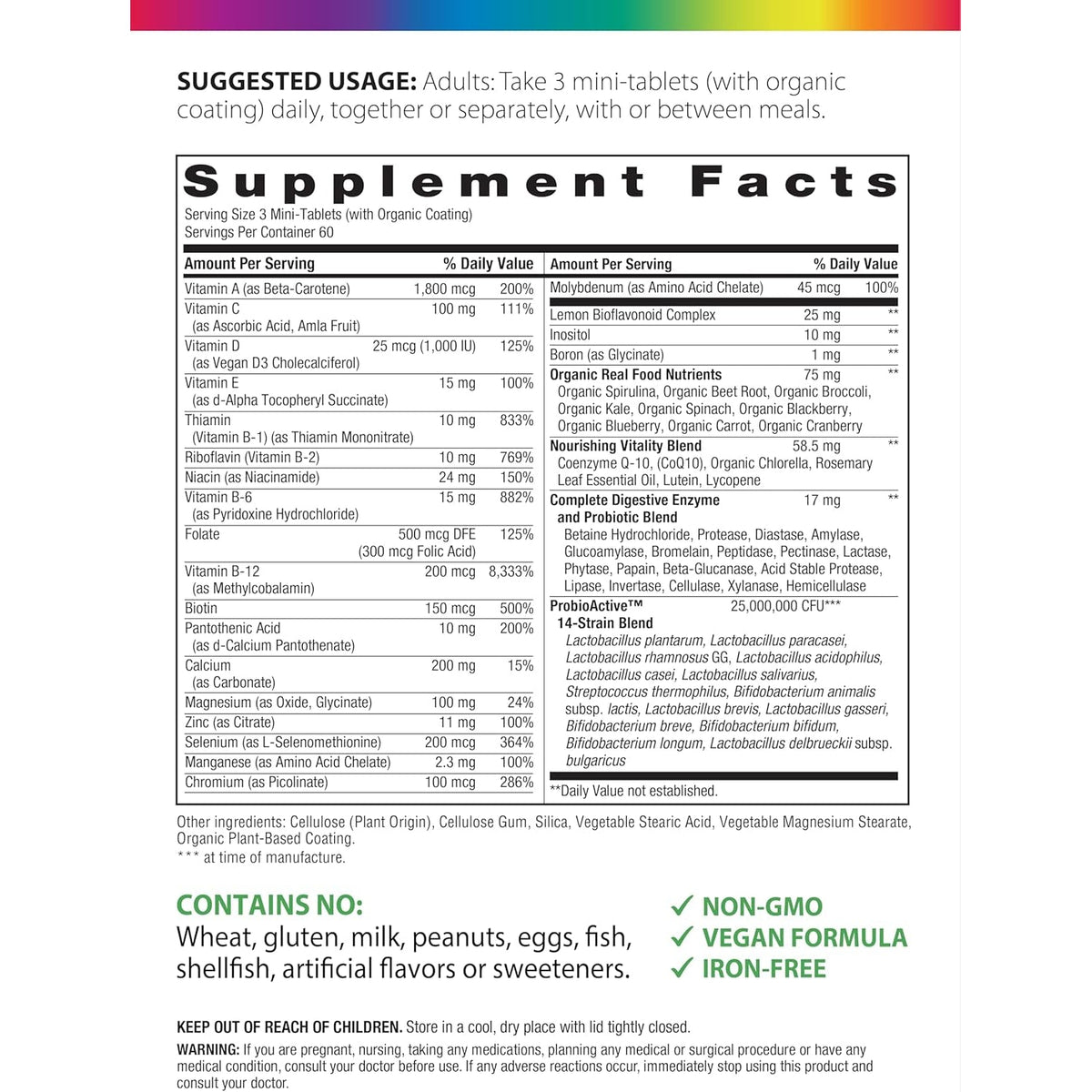 Rainbow Light - 50+ Mini-Tablet Food-Based Multivitamin - Age-Defense Formula Probiotic and Antioxidant Formula; Vitamins and Minerals Support Immune, Heart, Skin, Eye, Bone and Prostate - 180 Tablets