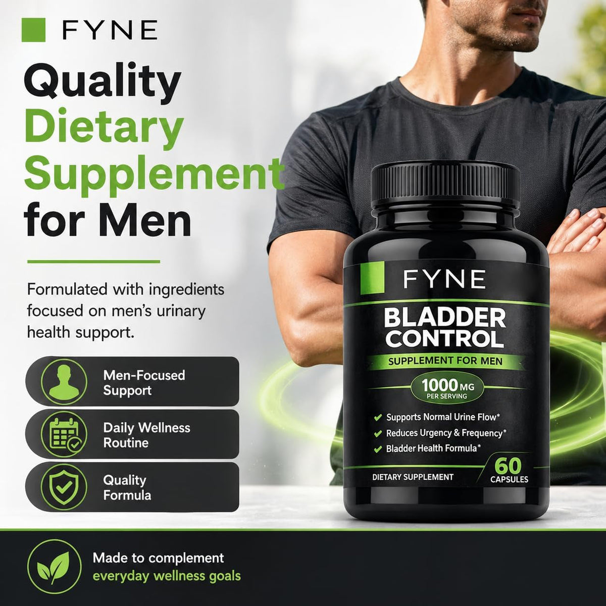 FYNE Bladder Control Support - 1000 Mg per Serving, for Daily Comfort and Support of Urinary Tract Health, 60 Capsules