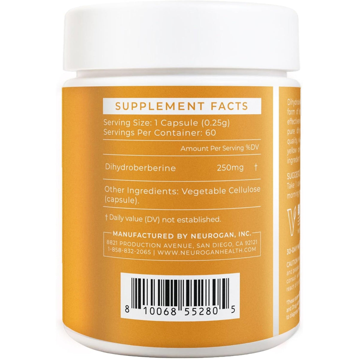 Neurogan Dihydroberberine Supplement Capsules - High-Potency 250Mg per Serving - Bioavailable Berberine Metabolite for Daily Balance, Heart Health & Nutrient Utilization - Made in USA