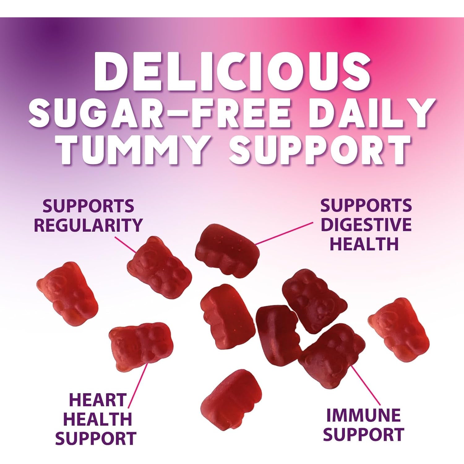 Fiber Gummies – Sugar Free Prebiotic Plant-Based Fiber 4G per Serving Supplement - Improved Soluble Formula Supports Digestive Health & Regularity - Non-Gmo, Natural Berry Flavor Chewable - 60 Gummies