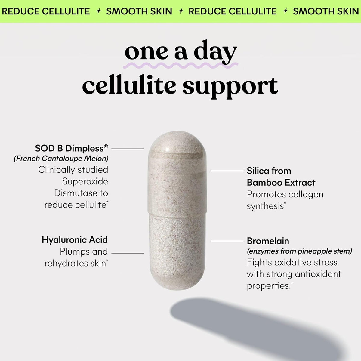 Lemme Smooth anti Cellulite Capsules for Women, Smooth Legs & Thighs, Reduce Cellulite & Crepey Skin W/Clinically Studied SOD & Silica (1 Month Supply 30 Ct)