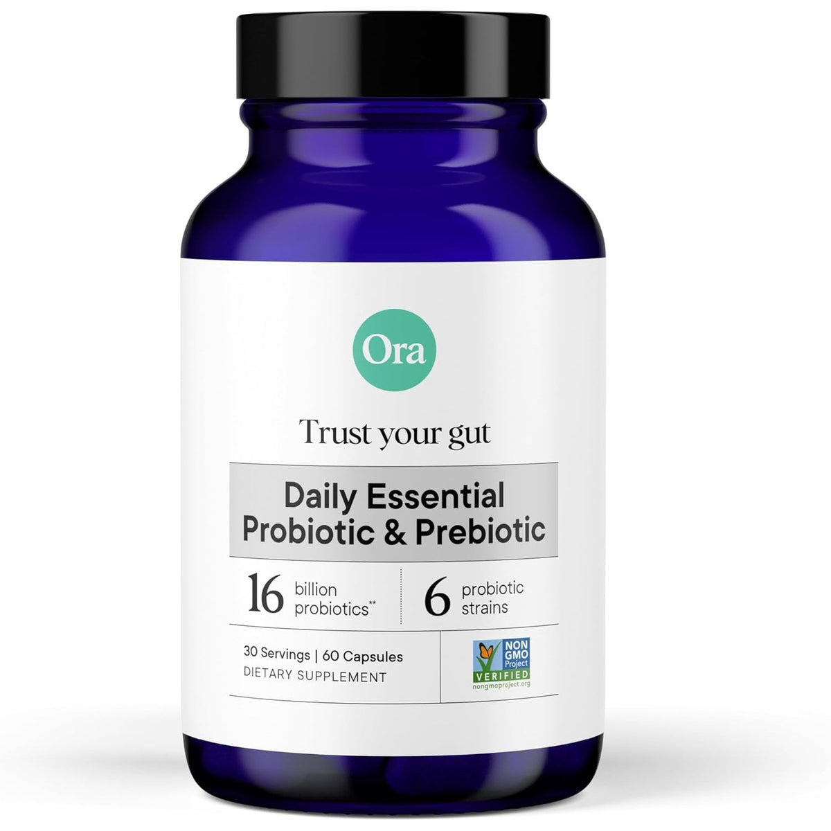 Ora Organic Probiotics with Prebiotics for Digestive Health 16 Billion CFU - Trust Your Gut - Strains - Acidophilus Lactobacillus Breve Bifidum Lactis