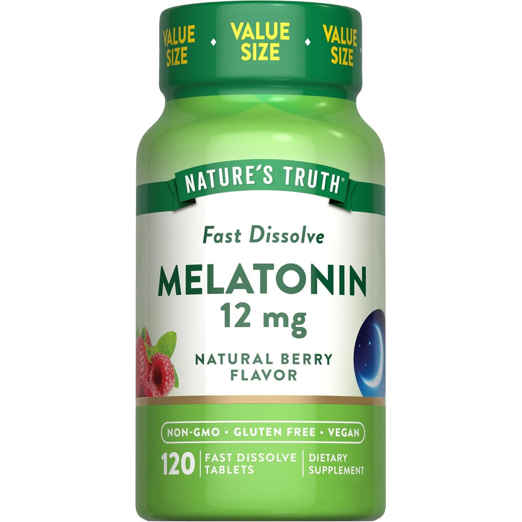 Nature'S Truth Melatonin Tablets | 12Mg | 120 Count | Natural Berry Flavor | Fast Dissolve | Vegan, Non-Gmo & Gluten Free Supplement