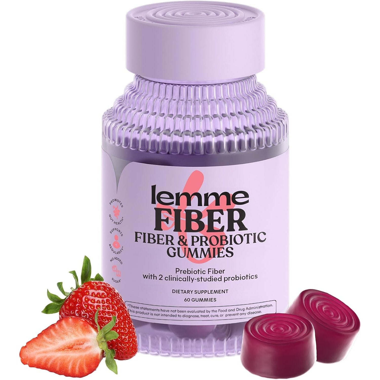Lemme Fiber & Probiotic Gummies for Adults, Promotes Regularity & Digestive Health, No Sugar Added Strawberry Flavor, 4G Prebiotic Fiber & Clinically Studied Probiotic Strains, (60 Count)