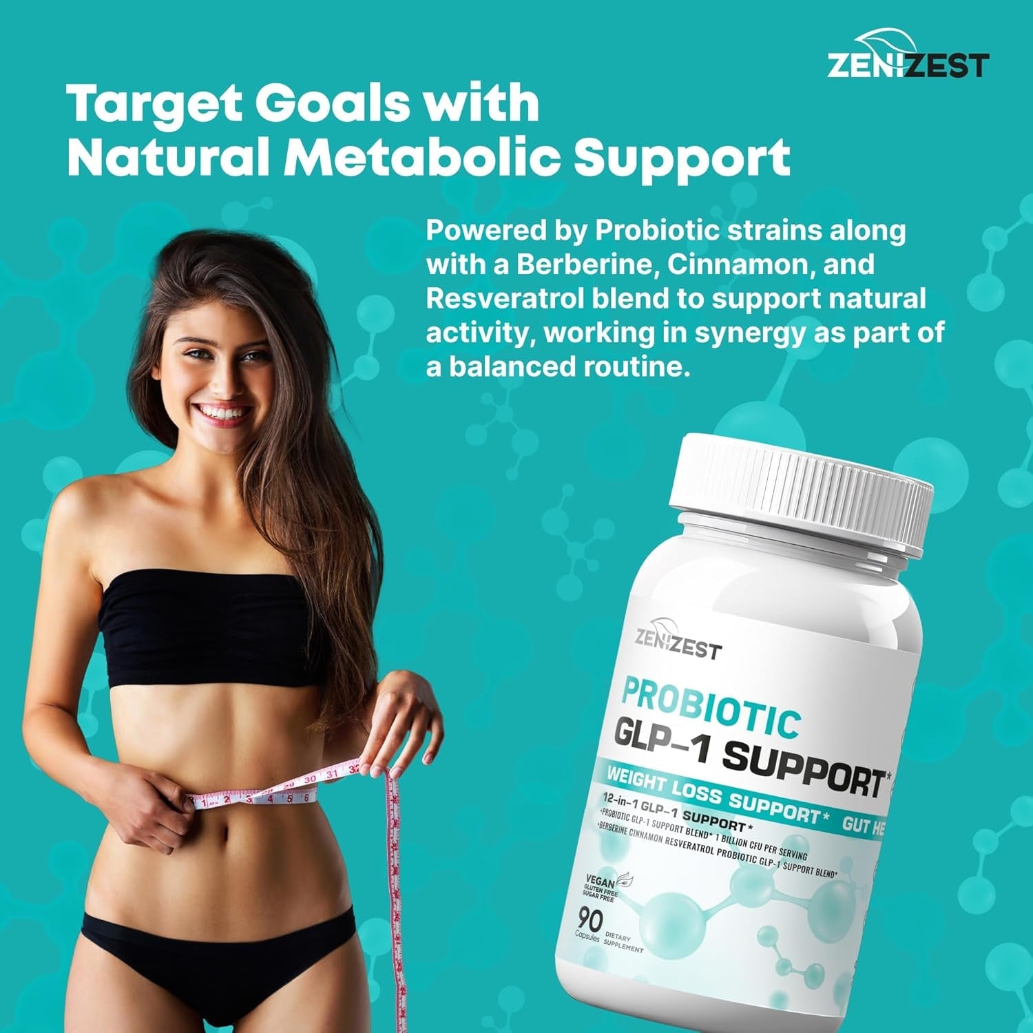 GLP-1 Support Probiotic Weight Loss Support Supplement with Berberine - Women Men - Natural Daily Oral GLP1 Support Appetite Suppressant Hunger Control Metabolism Fat Burn & Gut Health