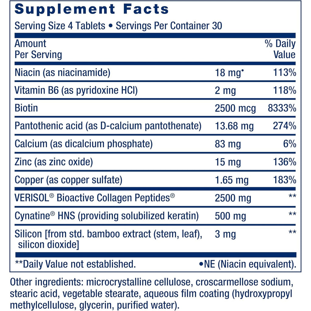 Life Extension Hair, Skin, & Nails- Collagen Plus, 120 Count