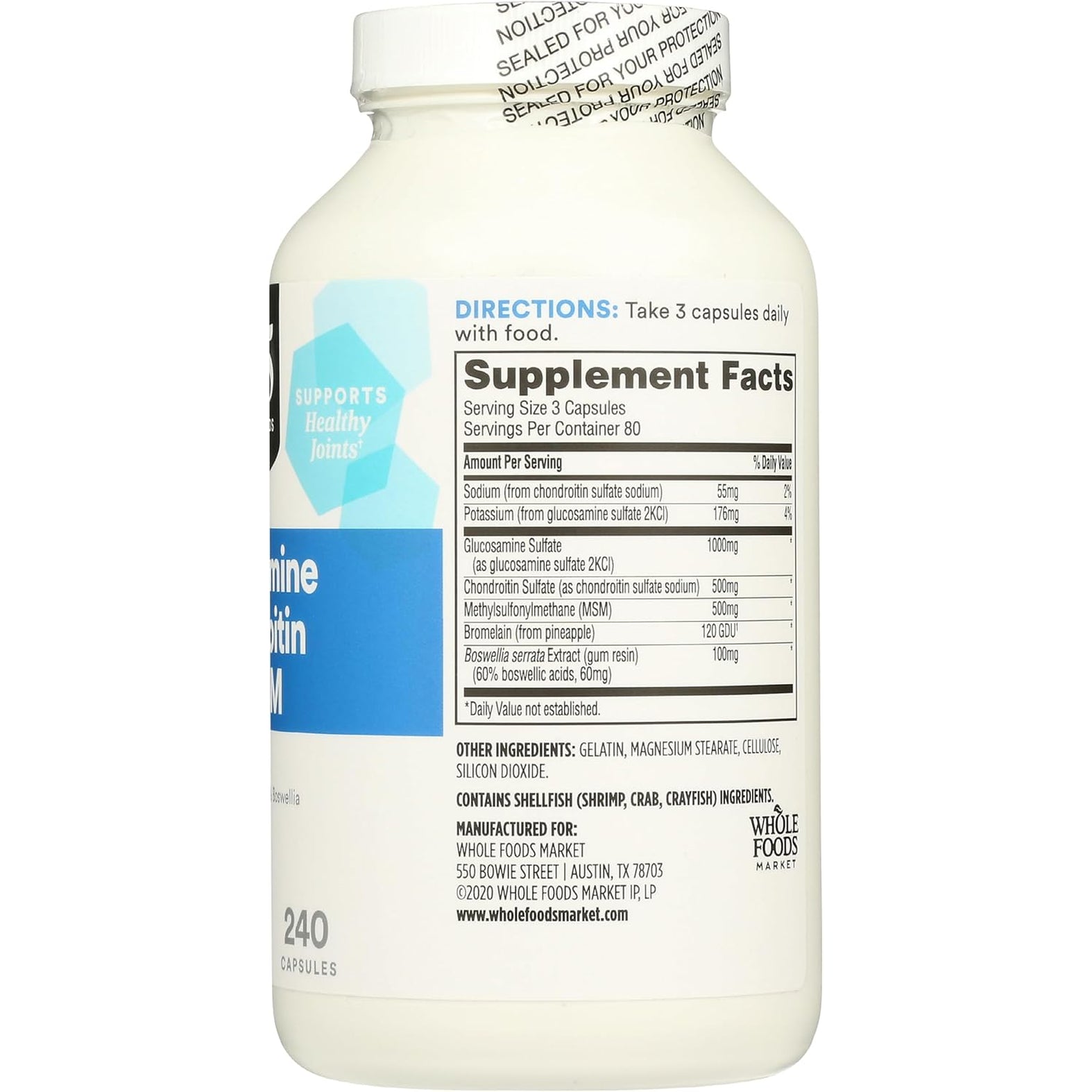 365 by Whole Foods Market, Glucosamine Chondroitin and MSM, Supports Healthy Joints, 240 Capsules