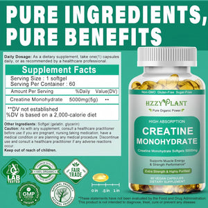 Creatine Softgels - High Absorption Creatine for Women & Men - Creatine Monohydrate 5000Mg for Muscle Strength, Muscle Builder, Energy Boost, Pre-Workout - Sugar Free, Non-Gmo & Gluten Free