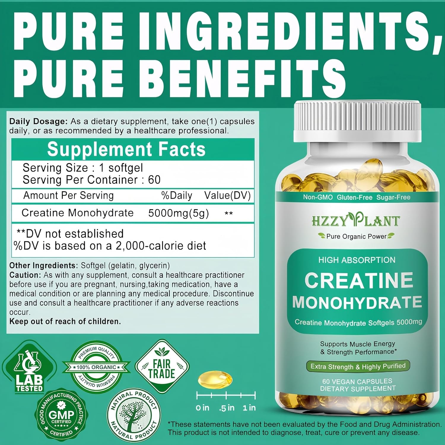 Creatine Softgels - High Absorption Creatine for Women & Men - Creatine Monohydrate 5000Mg for Muscle Strength, Muscle Builder, Energy Boost, Pre-Workout - Sugar Free, Non-Gmo & Gluten Free