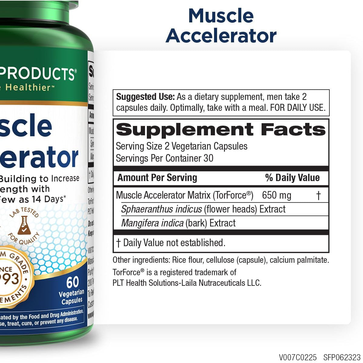 Purity Products Muscle Accelerator 650 Mg Patented & Clinically Tested Muscle Accelerator Blend of Ayurvedic Herbal Extracts Promotes Strength, Endurance + Muscle Growth - 60 Veg Caps