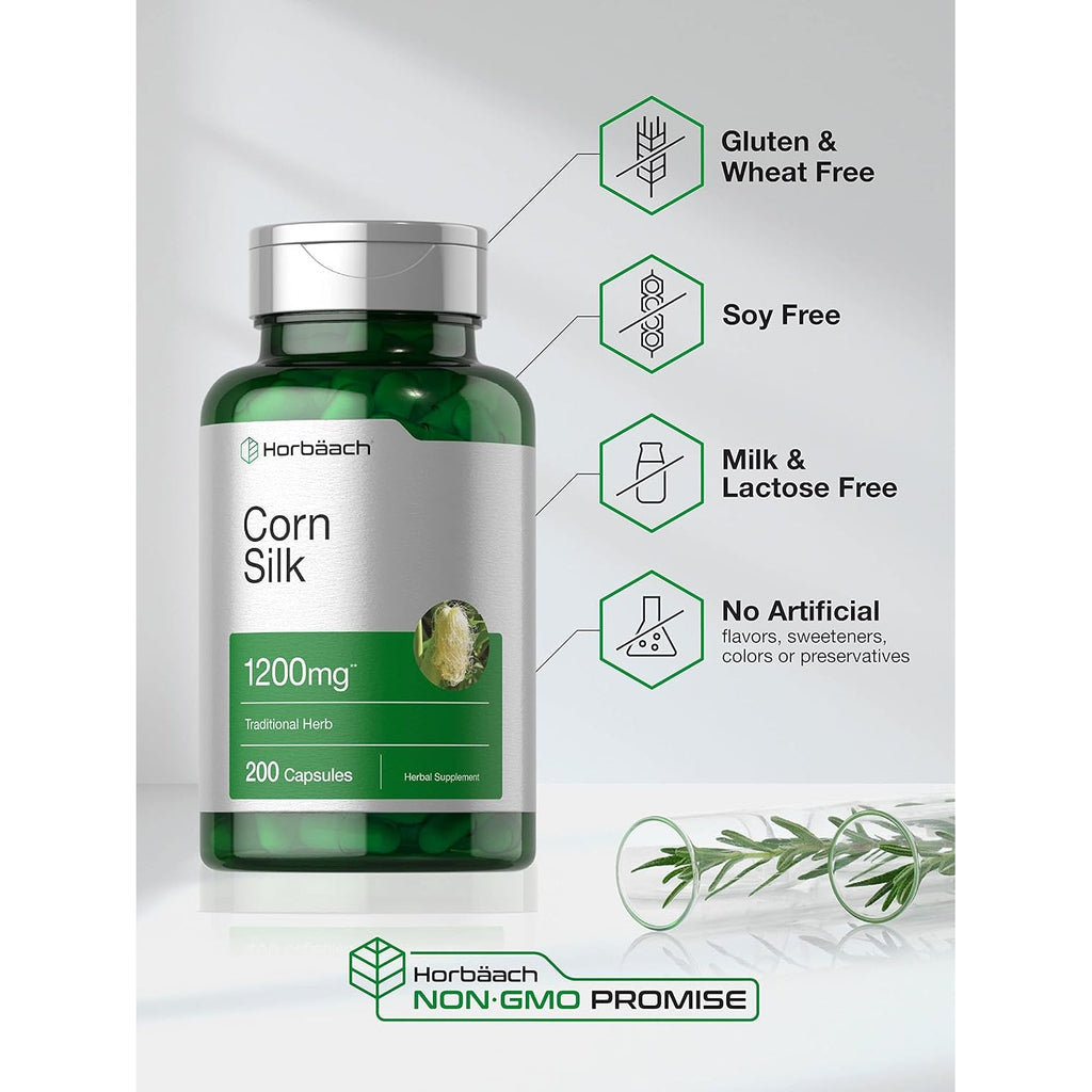 Horbäach Corn Silk Capsules | 200 Count | Non-Gmo, Gluten Free Extract Supplement