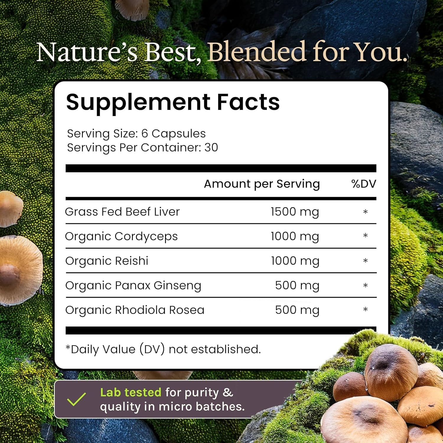 Grass Fed Beef Liver with Cordyceps, Reishi, Panax Ginseng & Rhodiola — Foundation 180 Capsules — Non-Gmo, No Fillers, Third Party Tested