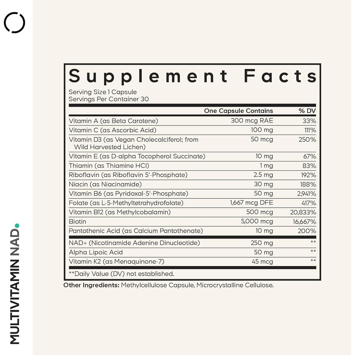 Codeage Multivitamin NAD Supplement - NAD+ Energy & Healthy Aging Support - Vitamin D3 K2, P5P, Methylated B12, Alpha Lipoic Acid, Folate, Riboflavin, Biotin, B Complex Pills - Non-Gmo - 30 Capsules
