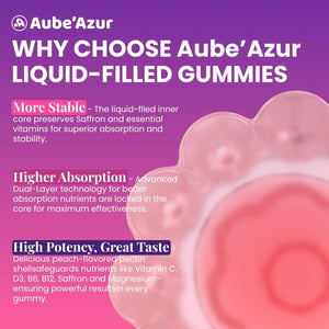 Aube'Azur Saffron Gummies for Kids, 15-In-1 Saffron Supplements for Kids, with B6, B12, C, D3, Magnesium Glycinate, Zinc for Nerve, Rest, Focus, Sugar Free, Vegan, Non- GMO, Peach Flavor, 60 Count
