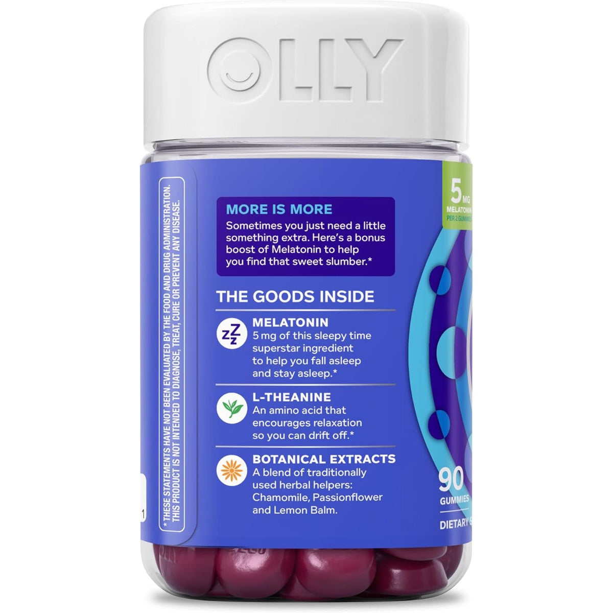 OLLY Extra Strength Sleep Gummy 5 Mg Melatonin, L-Theanine, Chamomile, Lemon Balm Extracts, Sleep Aid, Blackberry Flavor - 90 Count