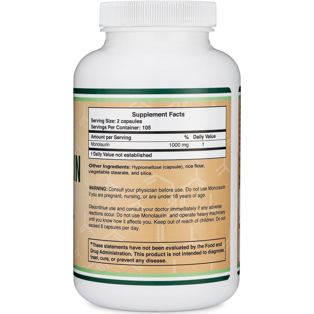 Monolaurin Immune Support Supplement 1,000Mg per Serving, 210 Capsules (Vegan Safe, Non-Gmo, Gluten Free) Immune Booster for Adults, Immune System Defense by Double Wood