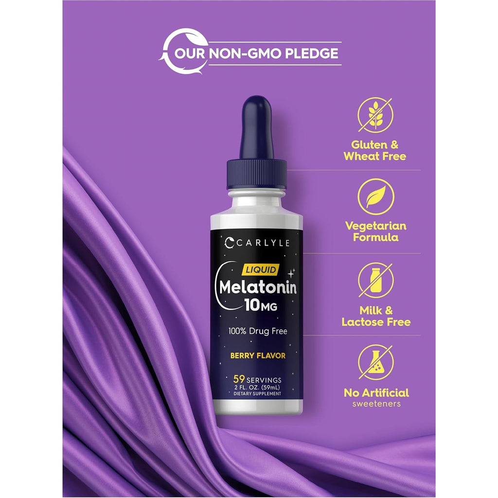 Carlyle Melatonin 10Mg | 2 Fl Oz Liquid Drops | Berry Flavor | for Adults | Non-Gmo, Vegetarian Supplement
