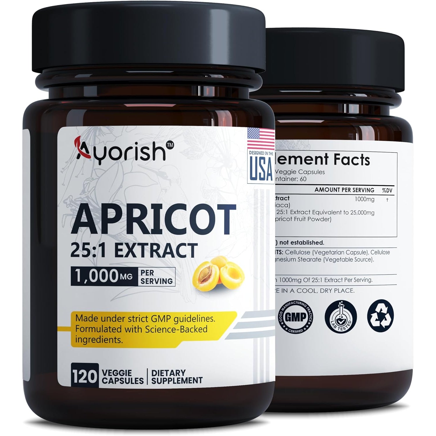 Apricot Extract 25:1, 500 Mg per Capsule 1000 Mg per Servings Immune Support Herbal Supplements (Pack of 1) (120 Capsules)