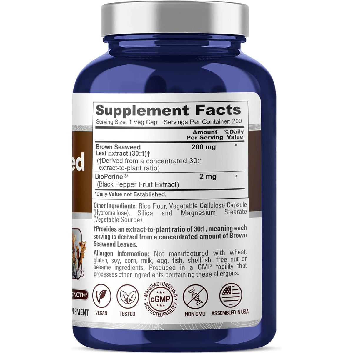 Nusapure Brown Seaweed Capsules, 200 Mg, 200 Veg Capsules (Non-Gmo, Vegan)