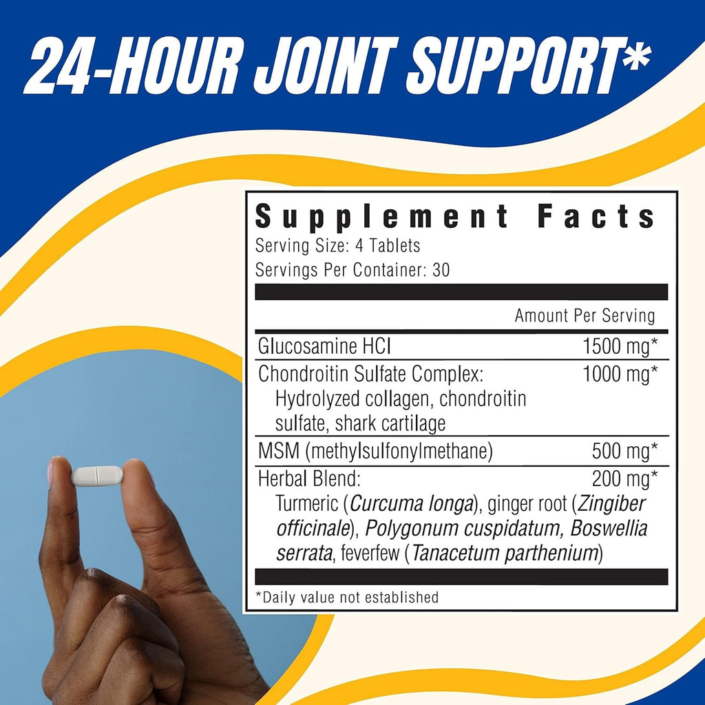 Glucoflex Glucosamine & Chondroitin Sulfate with MSM, 24 Hour Joint Support, Healthy Bones, Supports Healthy Mobility, 30 Servings, 120 Count