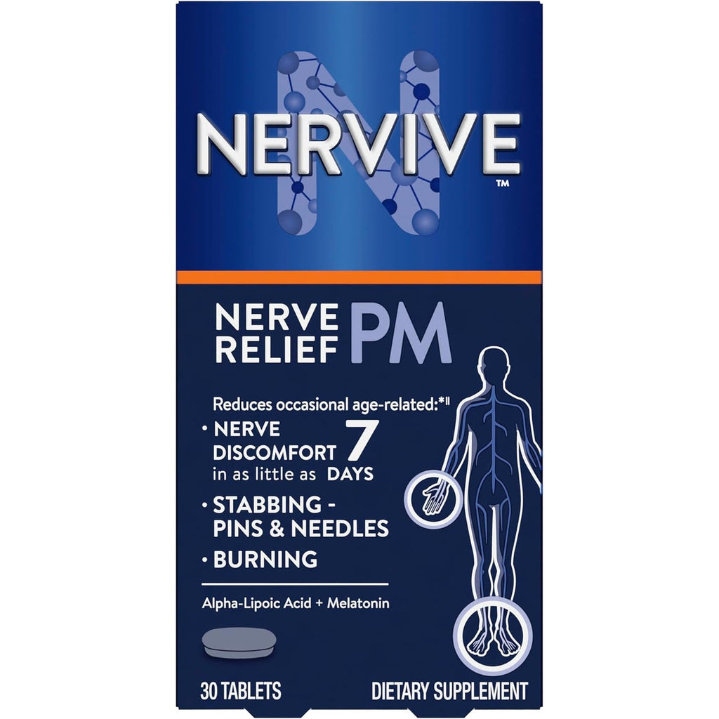 Nervive Nerve Relief PM, Occasional Nerve Discomfort II, Sleep Aid, Starts Working in 7 Days, Stabbing, Burning, Alpha Lipoic Acid, Melatonin, B Vitamins, Turmeric, Ginger, Nervive Supplement, 30 Ct