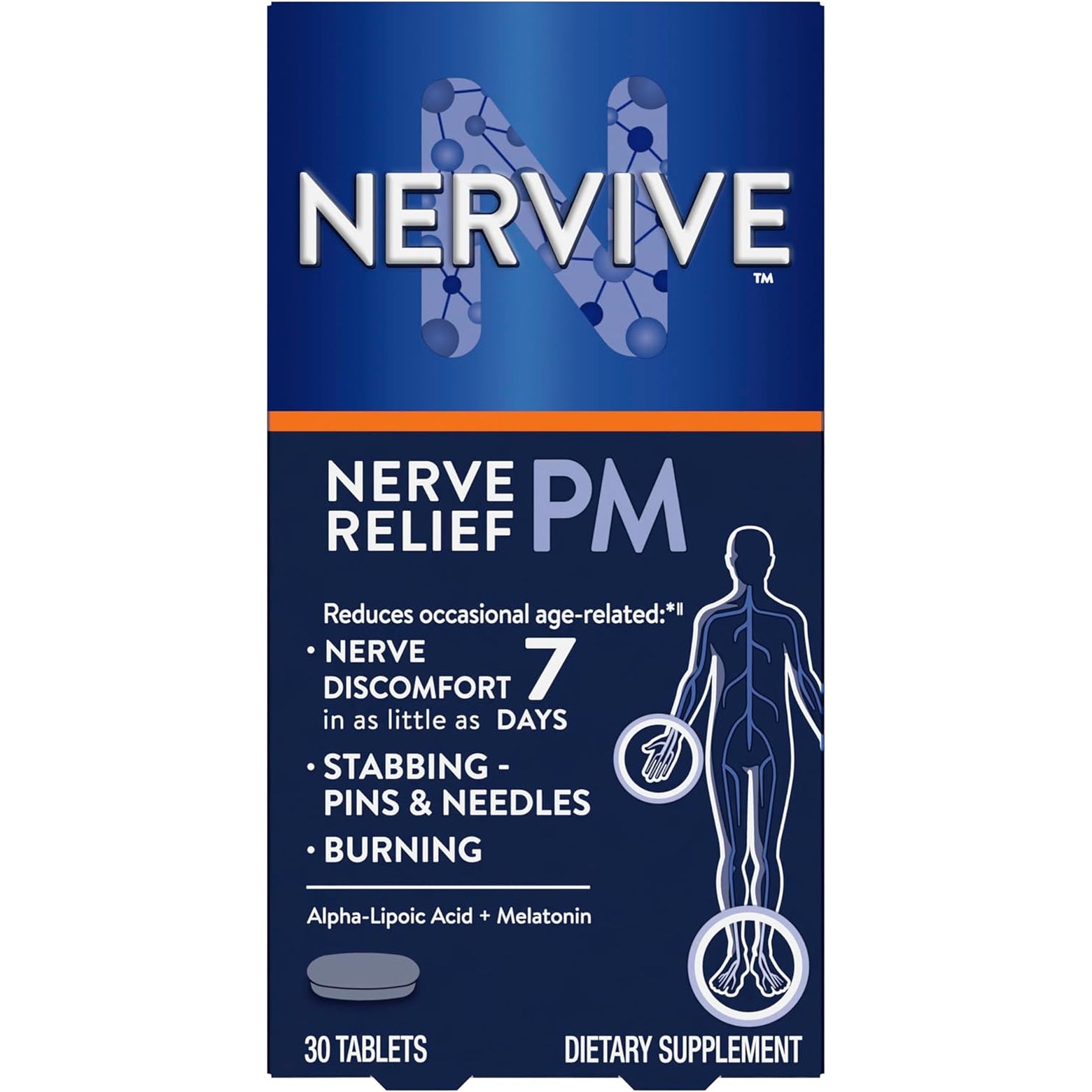 Nervive Nerve Relief PM, Occasional Nerve Discomfort II, Sleep Aid, Starts Working in 7 Days, Stabbing, Burning, Alpha Lipoic Acid, Melatonin, B Vitamins, Turmeric, Ginger, Nervive Supplement, 30 Ct