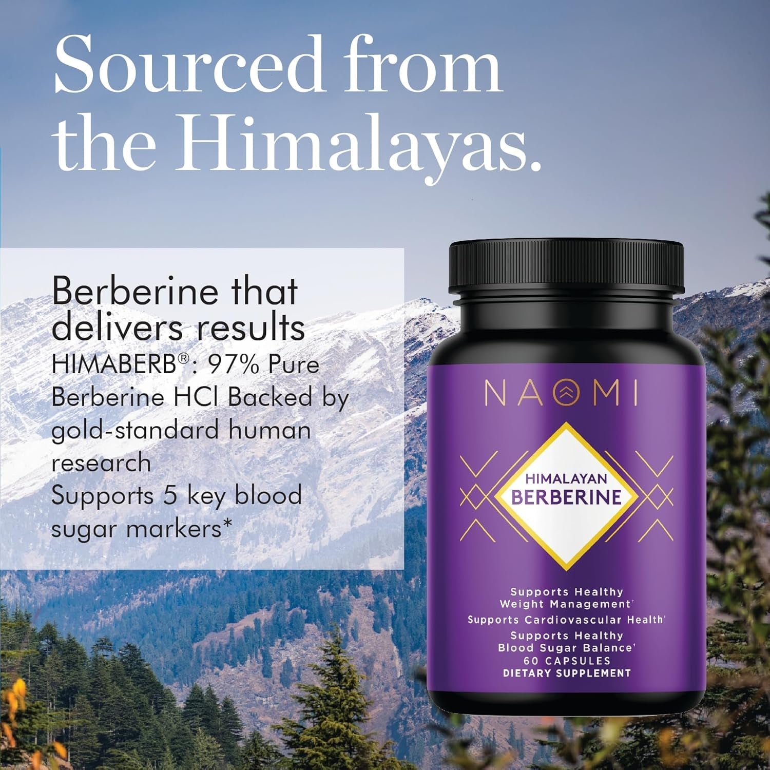 NAOMI Himalayan Berberine 500Mg - Supports Healthy Metabolic Function & Balanced Lipid Profile - Patented HIMABERB®, 97% Pure Berberine Hcl, Supports Healthy Energy, 60 Capsules, 1-Month Supply