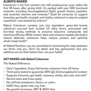 NAKED Colostrum Powder – 100% Grass-Fed Bovine Colostrum Supplement from US Farms | Tested at 20%+ Igg | Gut Health, Immunity, Recovery & Skin Support - 150 Servings