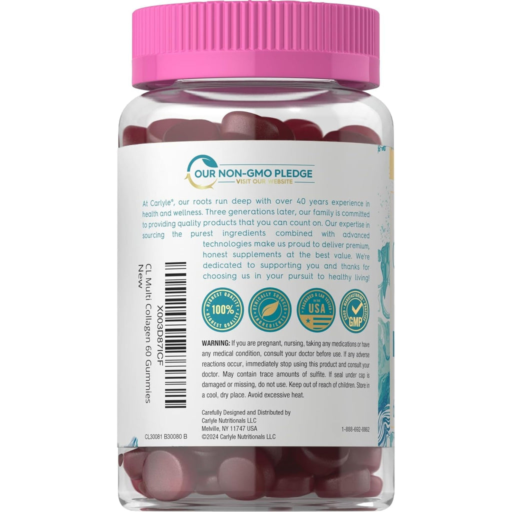 Carlyle Collagen Peptides Gummies | 60 Count | Multi Collagen Complex | Beauty Formula Supplement | Mixed Berry Flavor | Non-Gmo, Gluten Free