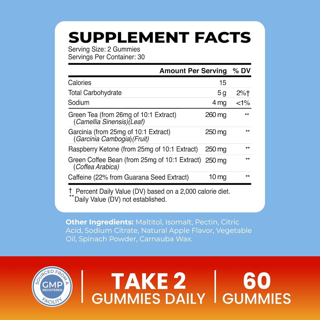 Morning Fat Burner Gummies | Weight Loss for Women & Men | Appetite Suppressant & Metabolism Booster | Thermogenic Belly Fat Burner with Green Tea, Garcinia, Green Coffee Bean & More | 60 Gummies