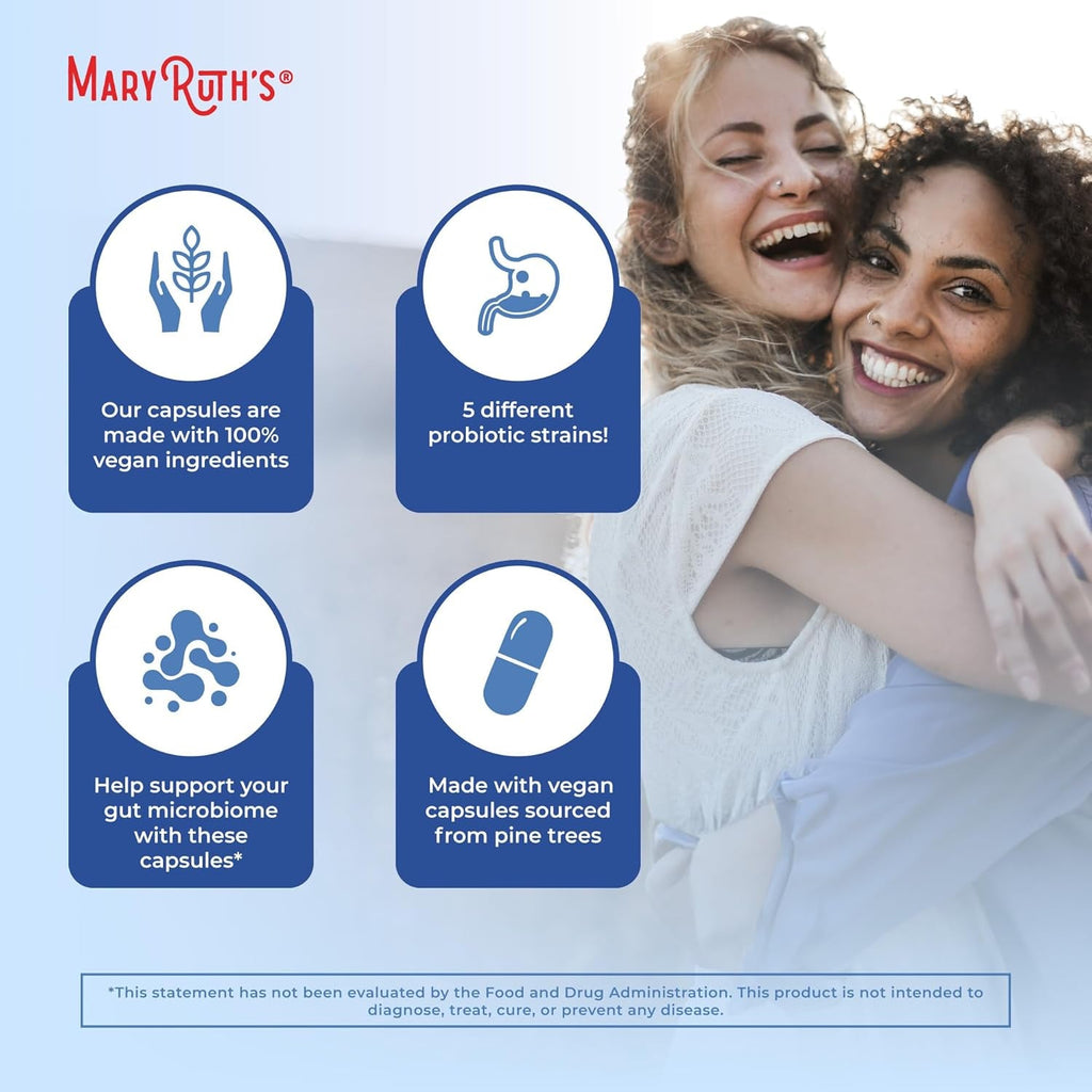 MARYRUTH'S Complete Gut Health+ Capsules | 5 Probiotic Blend | Butyrate | Corebiome® | Vegan Gut Support | Support Gastrointestinal Health & Microbiome | 2 Capsules Daily | 30 Servings
