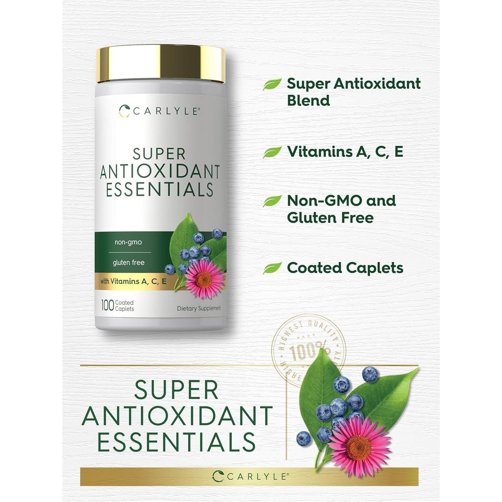 Carlyle Antioxidants Supplement | 100 Caplets | Nutritional Complex | Vitamin A, C, E | Non-Gmo, Gluten Free Formula