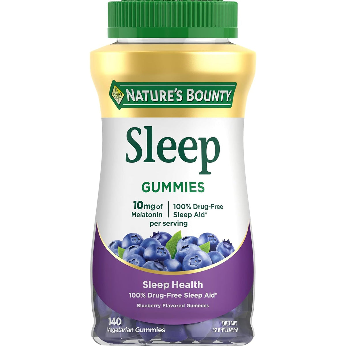 Nature’S Bounty 10 Mg Melatonin Gummy, 100% Drug Free Sleep Supplement, 10 Mg, Blueberry, 140 Ct