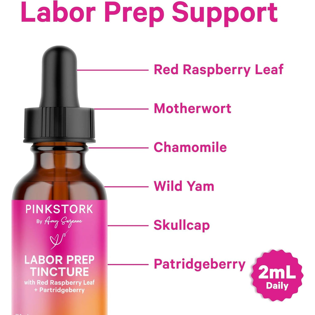 Pink Stork Labor Prep Tincture – Red Raspberry Leaf, Chamomile, Ginger & 8 Herbs – Third Trimester Pregnancy + Postpartum Recovery & Lactation Support – 2 Oz Herbal Supplement