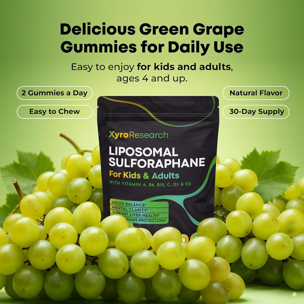 Liposomal Sulforaphane Gummies - 150Mg Broccoli Sprout Extract with Vitamins Supplement for Kids Adults - Antioxidant Cellular Health & Liver Detox Support - Non-Gmo Vegan Sugar-Free