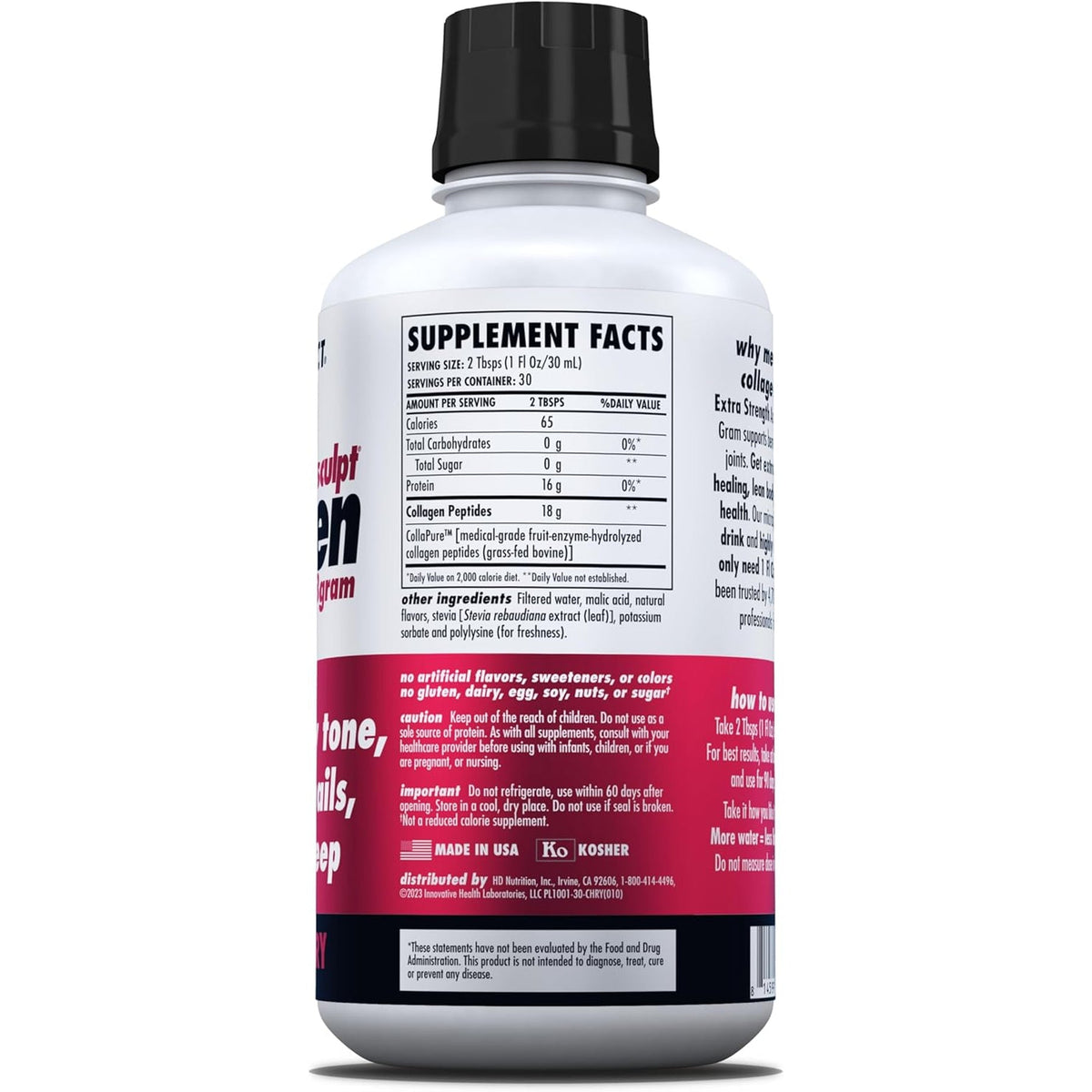 HEALTH DIRECT Aminosculpt Sugar-Free Collagen Supplement - High Potency Medical-Grade Protein for Hair, Skin, Nails & Joints, Grass-Fed, Non-Gmo, Liquid Collagen - Tart Cherry - 30 Fl Oz