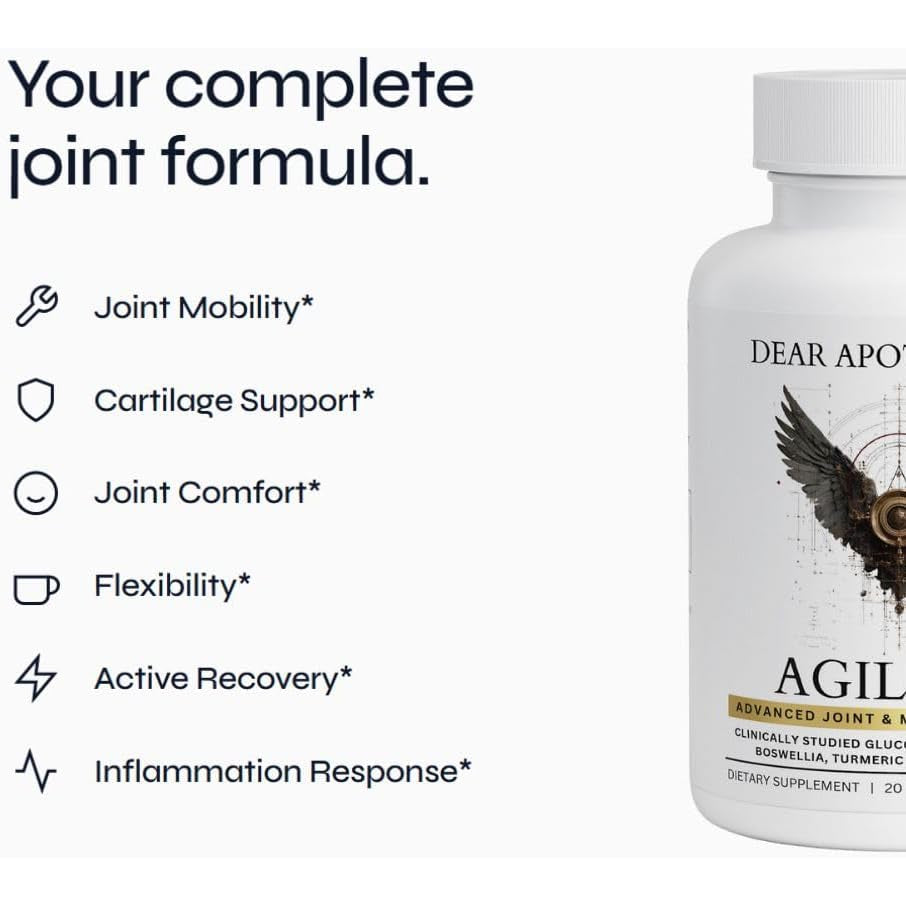 Agility+ Glucosamine Chondroitin Supplement - 1500Mg Glucosamine, Boswellia, Turmeric, MSM - Joint Support for Men & Women - Non-Gmo Gluten Free - 60 Capsules