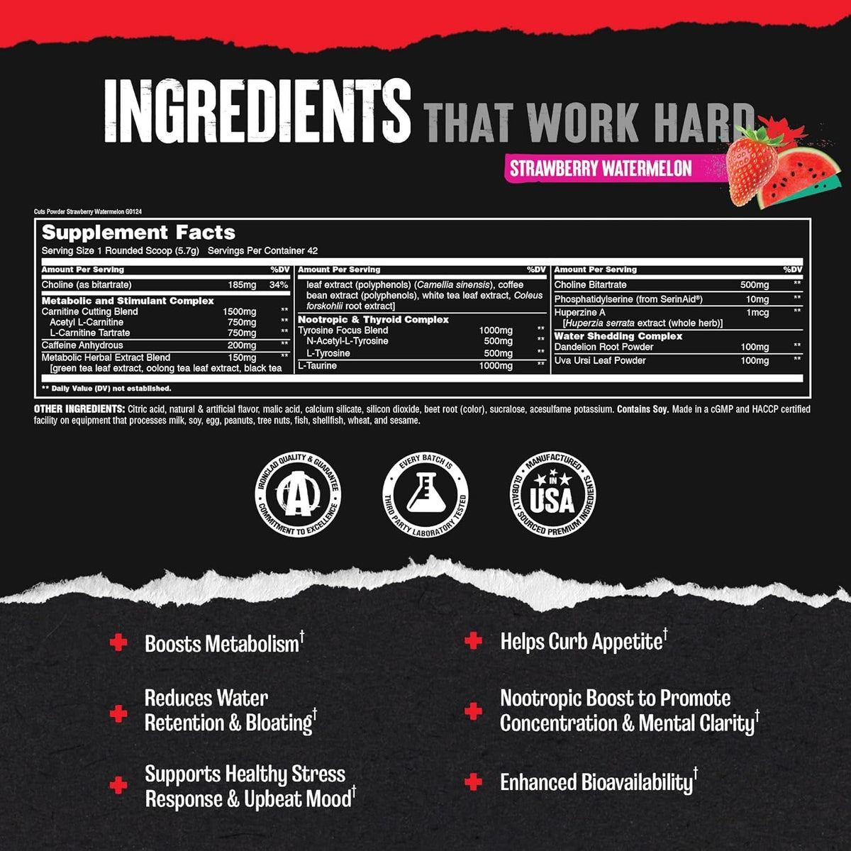 Animal Cuts Thermogenic Fat Burner Powder - Weight Loss for Women and Men for Metabolism, Energy, Focus, and Nootropic Brain Support with Ketones Appetite Suppressant - Strawberry Watermelon Flavor