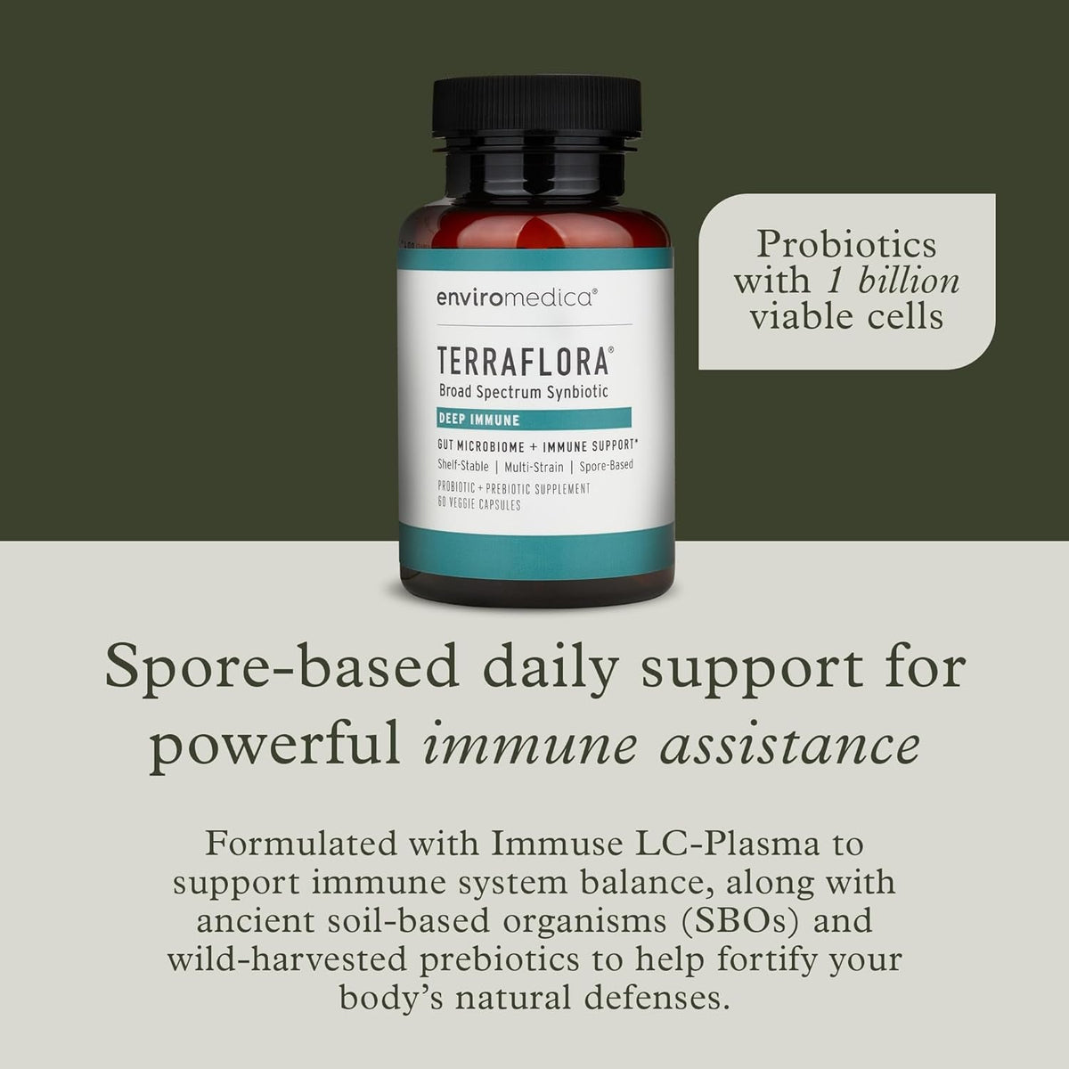 Terraflora Deep Immune Synbiotic- SBO Probiotic and Prebiotic, Immune Support, Gut Health, Soil Based Spore Pre and Probiotics for Women and Men, Lc-Plasma, Bacillus Coagulans, Subtilis, 60 Capsules